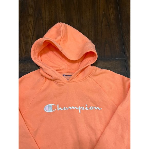 Champion Hoodie Orange Creamsicle Color Embroidered Spellout Womens Large - Picture 4 of 6